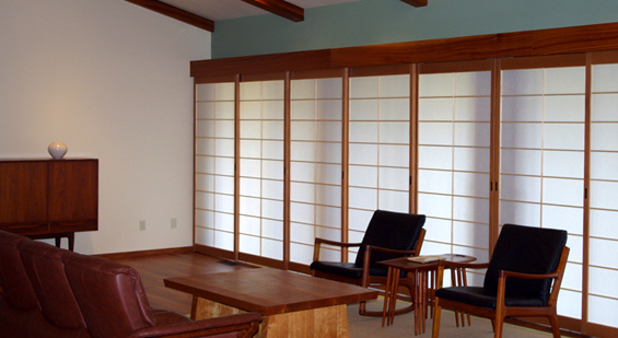 The shoji frames were toned to work with the other wood tones in the room but the Port Orford Cedar kumiko were left natural.