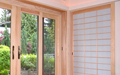 The screens nested in their pocket, the adjoining shoji screen is the master bath entrance.