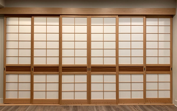 Custom shoji screens for basement remodel. Beech with Sapele mid-panels.