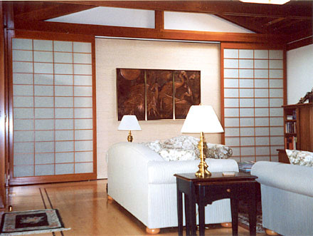 Shoji screens built in Cherry wood as bedroom doors for the guest house.