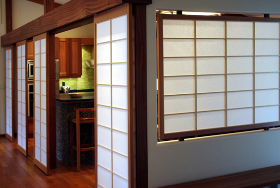 Shoji panel suspended in a wall opening